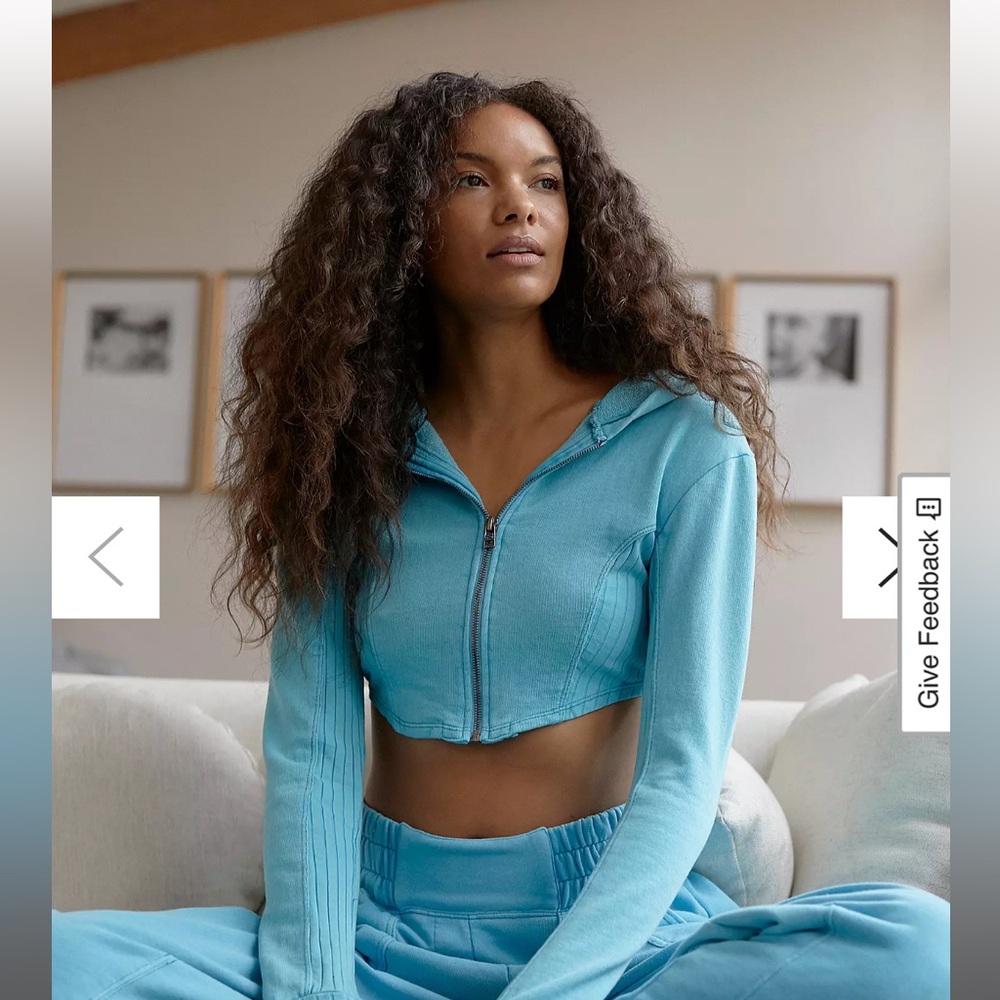 Urban Outfitters Out From Under Aubrey Cropped Hoodie Blue Medium